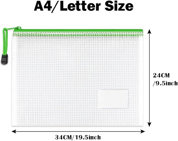 12pcs Letter/A4 Size Mesh Zipper Pouch Bags with Label Pocket, Zip-Lock Tuff Bag for Pouch for Classroom Travel Organizing, Puzzle Board Game Storage