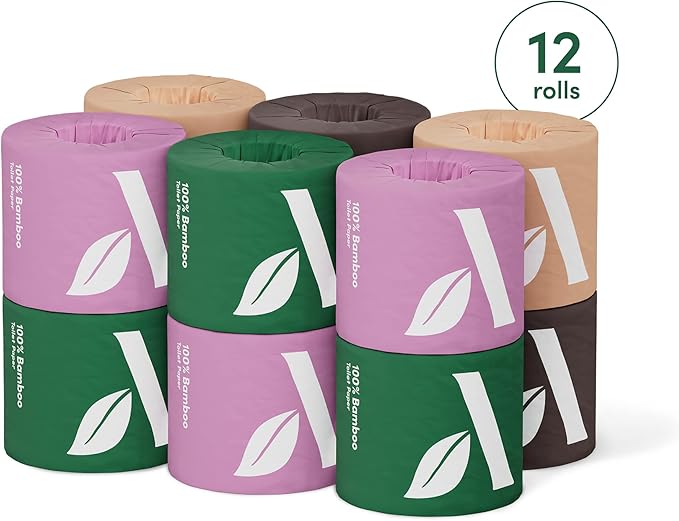 Amazon Aware 3-ply Bamboo Toilet Paper, Unscented, 12 Rolls, 350 Sheets per roll, Total 4200 Sheets, Plastic-Free