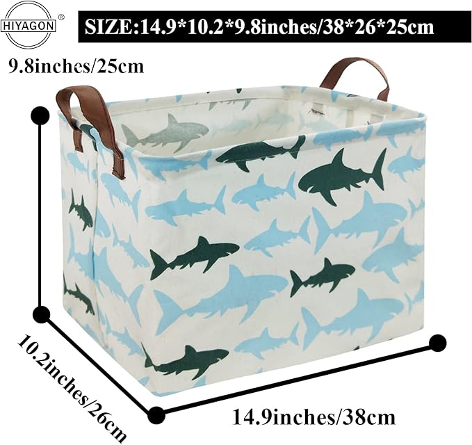 HIYAGON Baby Kids Storage Basket Shark Gift Basket Empty Boys Toy Storage Bin Organizer Box Rectangular Room Decor for Home,Books(Blue Shark)