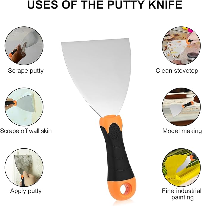 2-Piece Spackle Knife Set:4",and 6" Professional Putty Knives - Paint Scraper and Drywall Tools for Wall Repair-WEGAZ