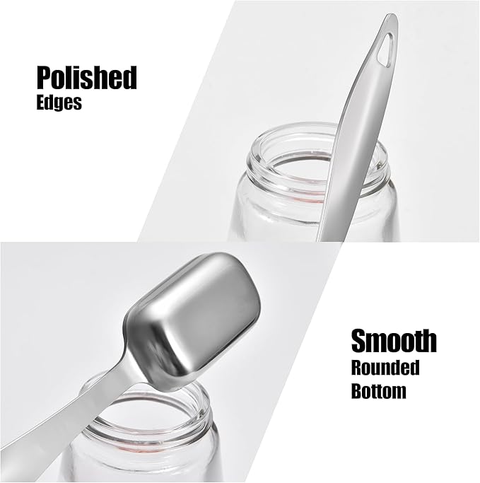 18/8 Stainless Steel Measuring Spoons: Doosu Heavy Duty Rectangular Spoon Square Teaspoon Tablespoon Scoop with Slim Long Handle in Narrow Spice Jar for Kitchen Baking Cooking (Set of 6 with Leveler)