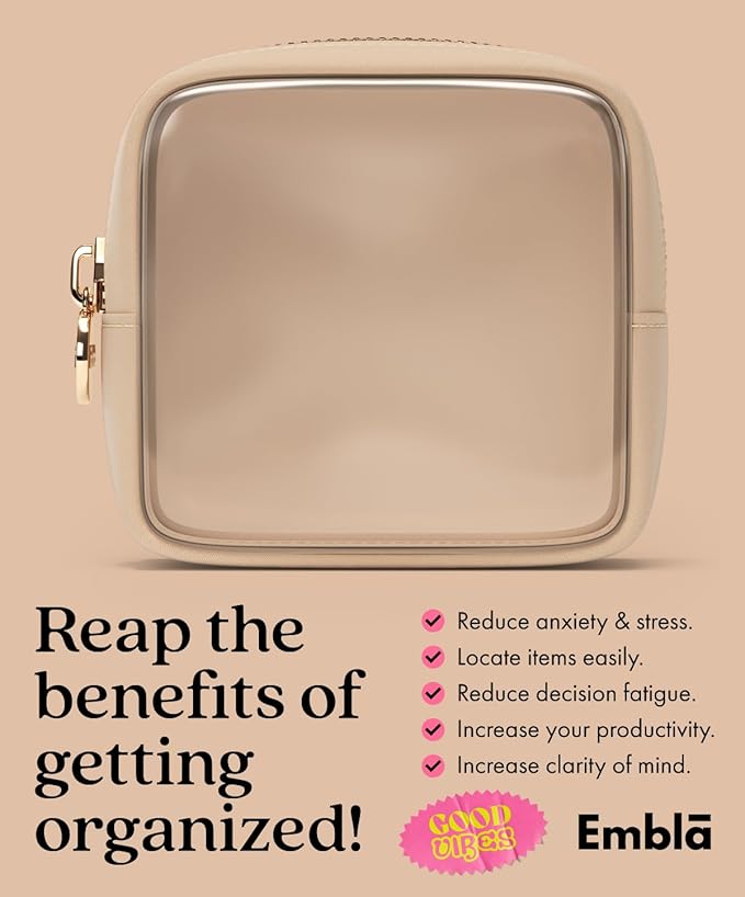 Clear Makeup Bag Zipper Pouch, Transparent Cosmetic Case Organizer, TSA Approved Travel Toiletry Case, Travel Accessories Essentials Makeup Tote for Women, Mini Cute Make up Bag for Purse - Sand