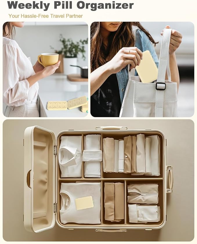 Pill Organizer Medicine Organizer Travel Essentials - Weekly Medicine Dispenser with Etched Labels, 7 Day AM PM Dispenser, Travel Pill Box, Foldable Medicine Case