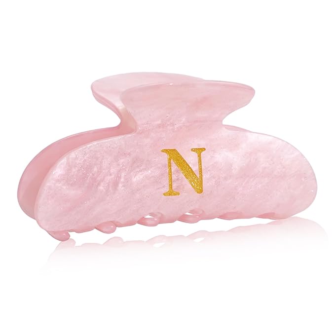 Acrylic Letter Hair Clips for Women - Pink Monogram Hair Claw Alphabet Large Hair Clip, Fashion Glitter Claw Clips Elegant And Durable Hair Accessory, Letter N