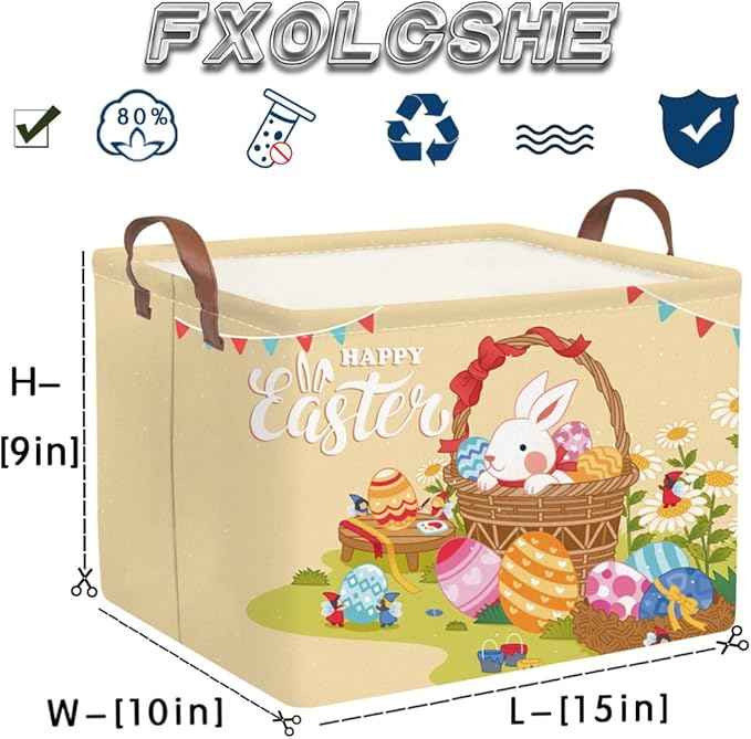 FXOLCSHE Rectangular Easter basket,Easter gift basket,Nursery Hamper,Collapsible waterproof baby toy storage box for Kids,Toy Organizer,Easter Home Decor,Gift Baskets(Flower basket Easter)