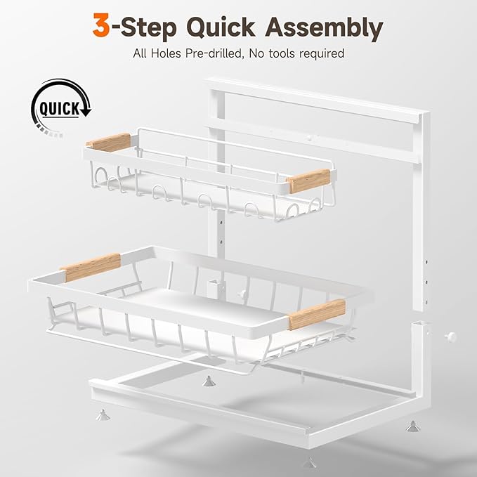 Sevenblue 2 Packs Under Sink Organizer, Height Adjustable 2 Tier Under Kitchen sink organizer, Multi-Purpose Storage Shelf for Kitchen Bathroom Cabinet (White, Large)