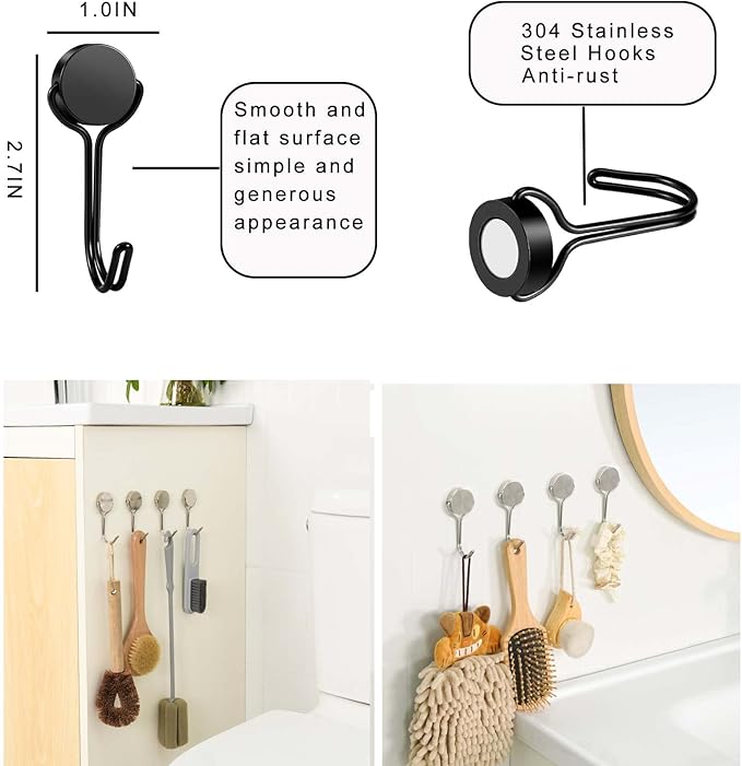 Magnetic Hooks 50LBS 2026 Cruise Ship Essentials Heavy Duty Magnet Hook for Cruise Cabins Strong Swivel Magnets with Hook for Hanging Refrigerator Classroom Home Kitchen Grill 4 Pack-Black