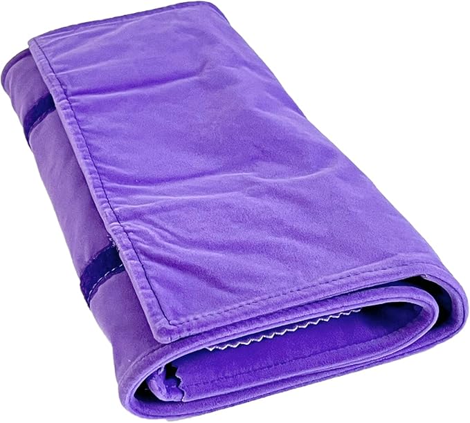 UnionPlus Velvet Travel Jewelry Roll Bag Organizer for Necklace, Elastic Band and Anti-winding, Purple