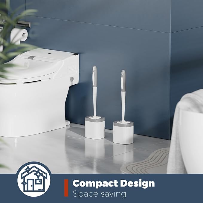 Holaloha Toilet Brush, 2 Pack Toilet Brush and Holder Set Bathroom Accessories, Toilet Bowl Brush and Holder for Bathroom, White