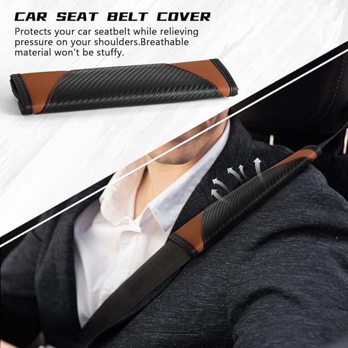 2PCS Car Seat Belt Cover Pad, Soft Carbon Fiber Leather Seatbelt Shoulder Protector for a More Comfortable Driving, Universal Safety Belt Strap Cover to Protect Your Neck (Coffee)