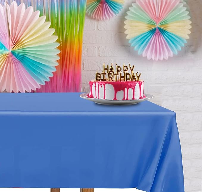 DecorRack 12 Rectangular Tablecloths BPA-Free Plastic, 54 x 108 inch, Dining Table Cloth, Rectangle Table Cover for Parties, Picnic, Camping and Outdoor, Disposable or Reusable, Royal Blue (12 Pack)