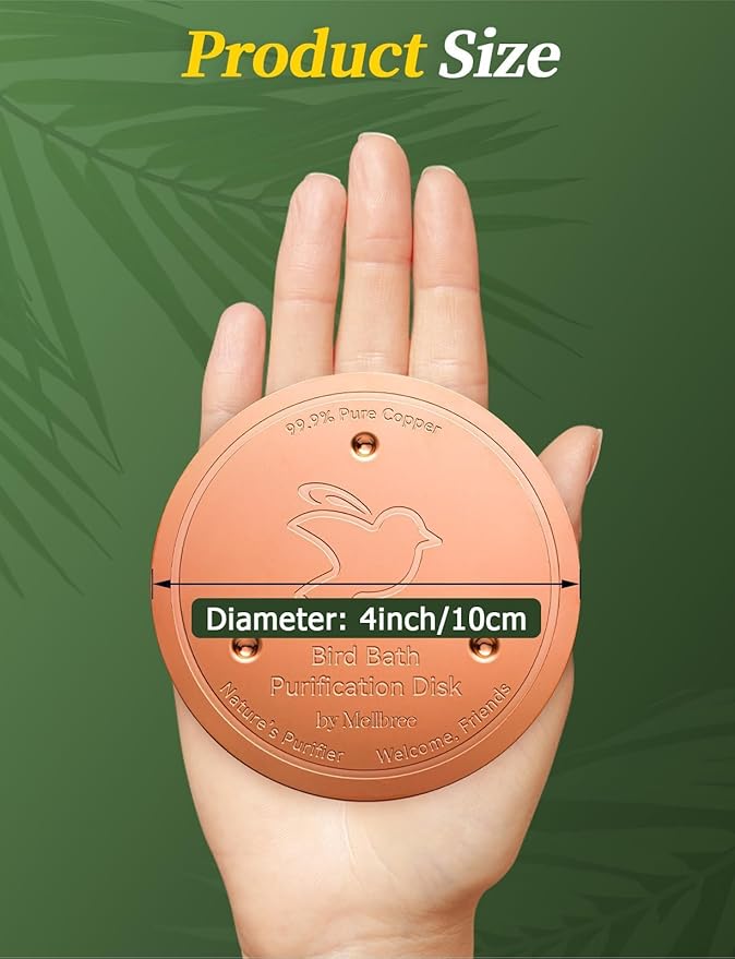 Mellbree 3-Pack Bird Bath Copper Disk, 0.6mm Reinforced 99.99% Pure Copper Cleaning Disk with Triple-Point Support for Physical Safe Clean Water All-Season