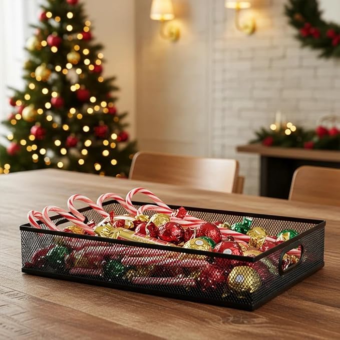 Metal Mesh Desk Organizer Tray, A4 Large Office Storage Box Set, 12.6X 9.1 x 2.8Inches, and Storage Containers for Christmas Ornaments, Gift Wrap, and Crafts