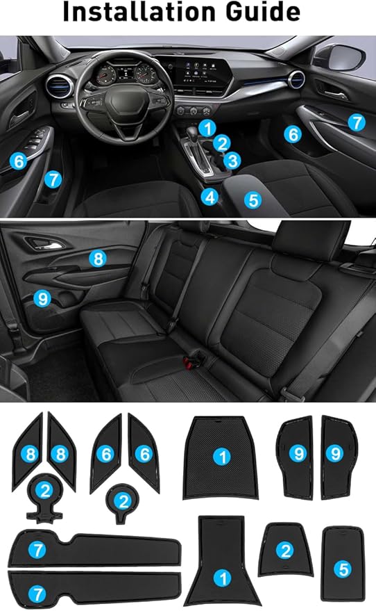for 2024 2025 2026 Chevy Trax Accessories - for 2024 2025 2026 Chevrolet Trax (LS,1RS,LT,2RS,ACTIV) Cup Holder Inserts Door Slot Mat Compartment Center Console Liners (14 Pcs, Black Trim)