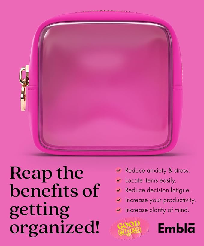 Clear Makeup Bag Zipper Pouch, Transparent Cosmetic Case Organizer, TSA Approved Travel Toiletry Case, Travel Accessories Essentials Makeup Tote for Women, Mini Cute Make up Bag for Purse - Fuchsia