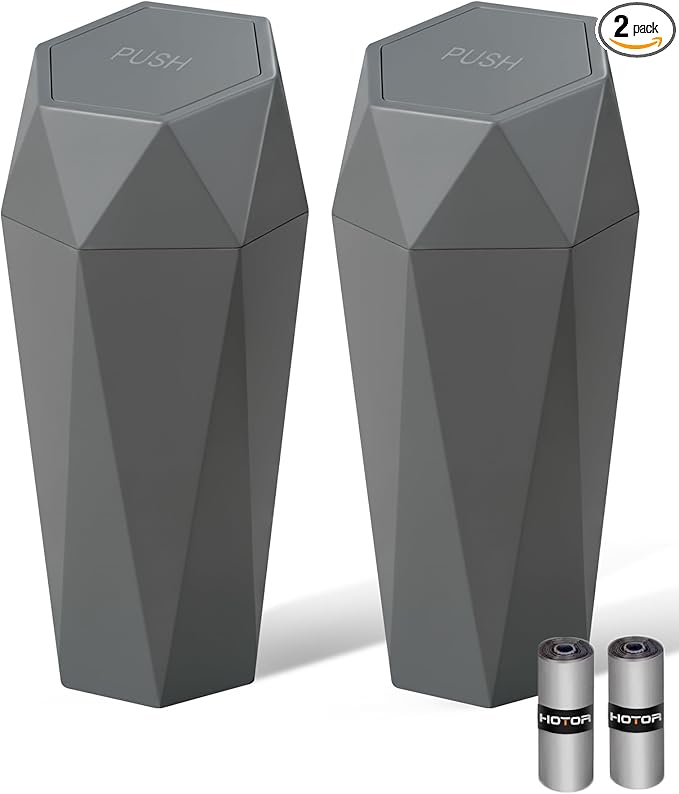 HOTOR Car Trash Can with Lid - 2 Pack, Car Accessories for Interior, Leakproof Vehicle Garbage Can with 30 Attached Trash Bags, Multipurpose Organizers and Storage for Home, Office, Dark Grey