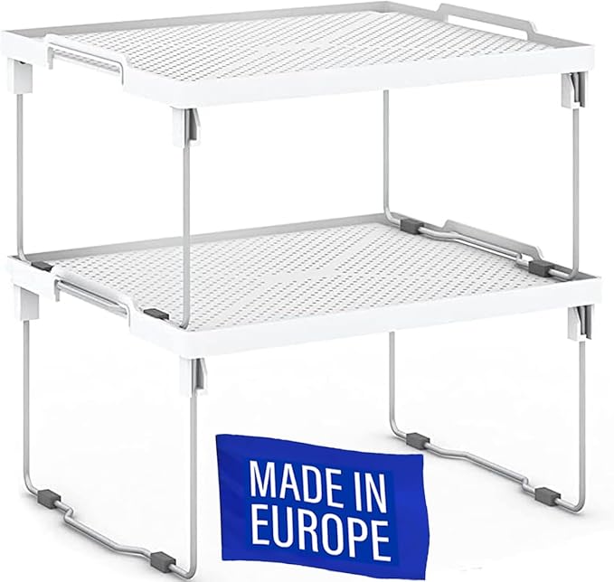 ums Kitchen Shelves Cabinet Organizer, Stackable Freezer Rack, Cupboard Box Organizer, Shelf Riser, Usable Storage Rack for Spice, Fridge Shelf Riser, (12x11 inch), Pack of 2