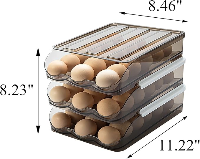 Egg Holder for Refrigerator Auto Scrolling Organizer Plastic Stackable Storage Container Reusable Clear Tray Box Basket Bin Lid Drawer Carrier Keeper(3 Layer)
