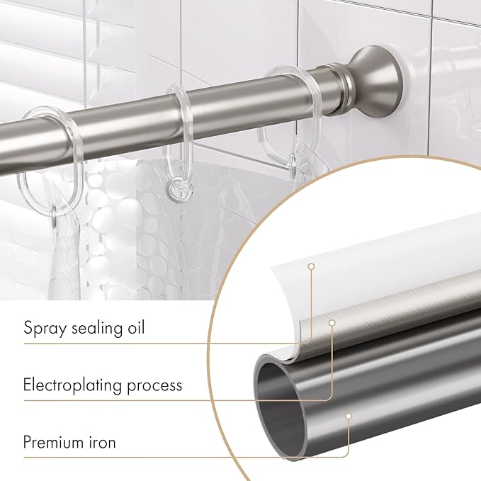 Amazer Spring Tension Shower Curtain Rod, 26-42 Inches Rust-Resistance Tension Curtain Rod Bathroom Rod, Adjustable Shower Curtain Rod No Drill, Nickel