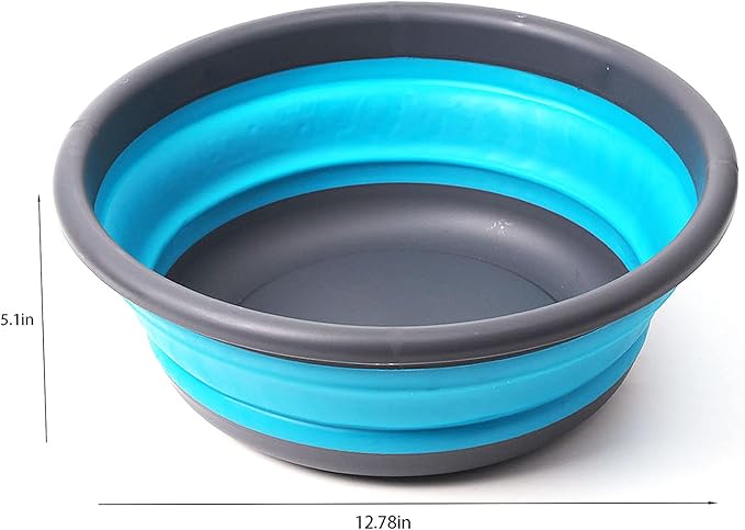 Ahyuan Collapsible Portable Wash Basin Dishpan 5L Kitchen Dish Pans Washing Basin Foldable Wash Dish Tub for Camping Supplies, Marine, Camper Accessories for Travel Trailers (Blue)