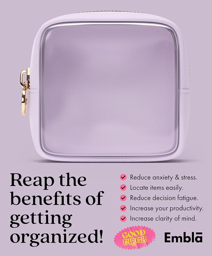 Clear Makeup Bag Zipper Pouch, Transparent Cosmetic Case Organizer, TSA Approved Travel Toiletry Case, Travel Accessories Essentials Makeup Tote for Women, Mini Cute Make up Bag for Purse - Lilac