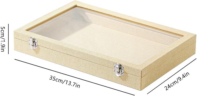 Coward Jewelry Organizer Box, Yellow Linen Blank Display Tray Case with Lid for Storage Necklaces Bracelets Rings Beads and Jewelry Accessories