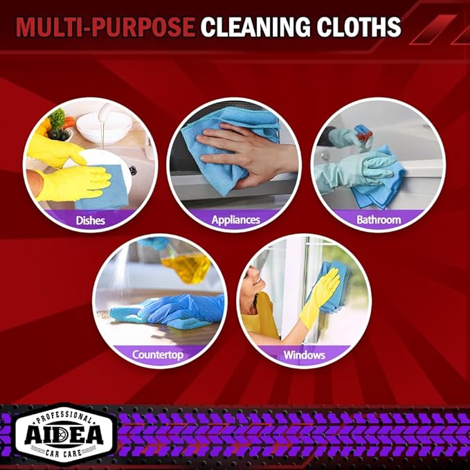 AIDEA Microfiber Cleaning Cloth Blue, 150PK, Shop Rags, Microfiber Towels for Cars, Dusting Cloth Lint Free Rags, Absorbent Towels for SUVs, House, Kitchen, Mechanic, Workshops, 12"×12"
