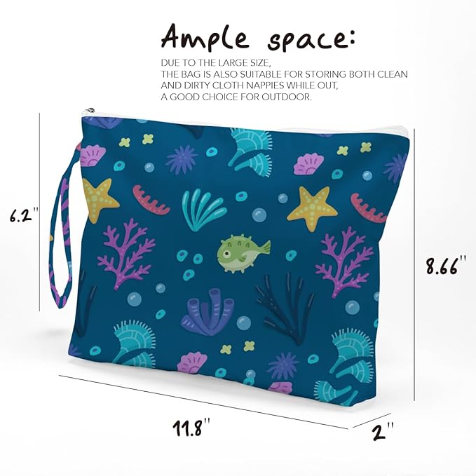 Fokongna Wet Bag, Small Portable Waterproof Multi-Functional Organizer for Women, Ideal for Daily, Beach & Travel,Blue Colorful Coral Reef