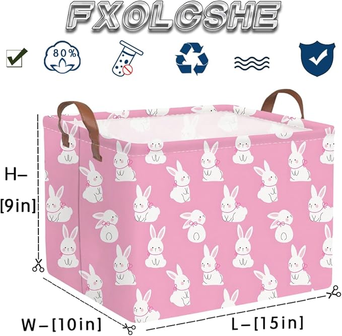 Rectangular Cute Easter basket,Easter basket empty,Storage Basket for baby Bedroom,Toy Gift Organizerm,Kids Storage Bin,Gift baskets,Easters Home Decor(Pink rabbit)