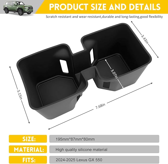 Cup Holder for 2024 2025 Lexus GX550 Center Console Cup Holder Insert Silicone Cupholder Coaster Liner for 24 25 GX 550 Interior Accessories Black