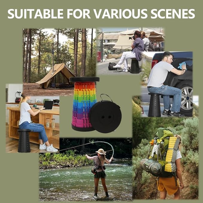 2025 Collapsible Stool Chair, Upgraded Folding Stool for Adults Lightweight, Sturdy, Adjustable, Portable, Foldable Seat Sturdy Stools for Outdoor Camping Fishing Hiking Gardening BBQ - Max 660lbs