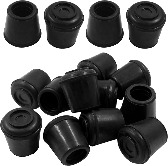 16Pcs 5/8 Inch (16mm) Chair Leg Tips Caps, Round Rubber Non-Slip Folding Chair Leg End Caps Black Furniture Table Feet Caps Floor Protector Cover for Hardwood Floors