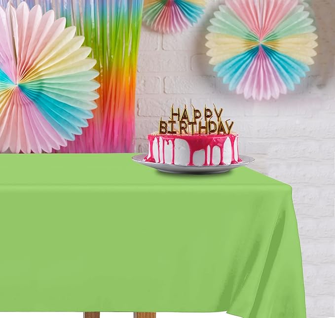 DecorRack 12 Rectangular Tablecloths BPA-Free Plastic, 54 x 108 inch, Dining Table Cloth, Rectangle Table Cover for Parties, Picnic, Camping and Outdoor, Disposable or Reusable, Lime Green (12 Pack)