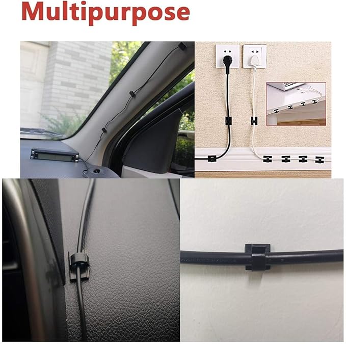 Cable Clips 40pcs with Strong Adhesive Tapes, Wire Holder Organizer Cord Management for Car, Office and Home (Black- CC05(40PCS))