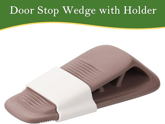 Fursafe&Q Rubber Door Stoppers for Bottom of Door, Door Stop Wedge with Holder, Heavy Duty Doorstops 4 Pack, Wall Protector for Home & Office & School & Commercial Doorstop Keep Open Stack Brown
