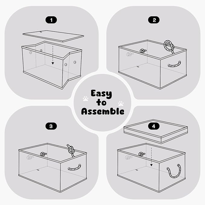 Dog Toy Basket with Lid, Dog Basket for Toys, Dogs Toy Box with Cotton Rope Handles, Collapsible Storage Bins for Pet Toys, Dogs Storage Organizer, Gray