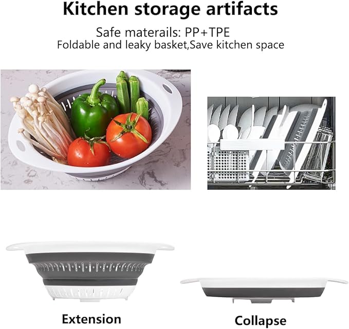 Collapsible Colander and Strainer,Silicone Strainer Colanders & Food Strainers,for Vegetable and Fruit, Kitchen Essentials (2, White, 1.3L+2.5L)