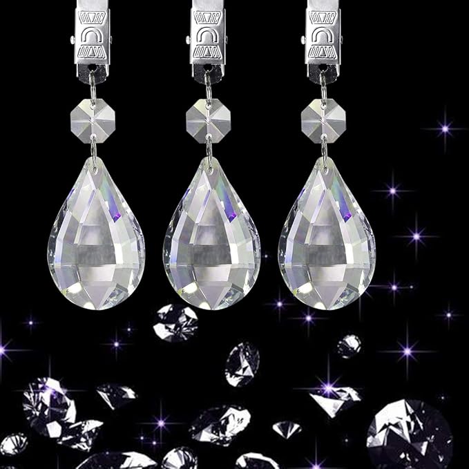 Swpeet Marquise Tablecloth Weights with 10Pcs Metal Clip Kit, Crystal Glass Teardrop Prisms Pendant for Outdoor Picnic Tables