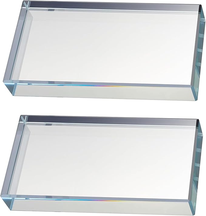 vskikris Glass Paperweight 2pc Set - Clear Transparent Paperweights for Office, Home Decor & DIY Crafts - Desk Organizer for Books, Documents (3.9"L × 2"W × 0.7"H)
