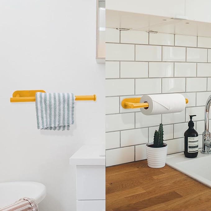 YeeBeny Yellow Paper Towel Holder - Self Adhesive or Drilling, Under Cabinet & Wall Mounted Roll Holder for Kitchen