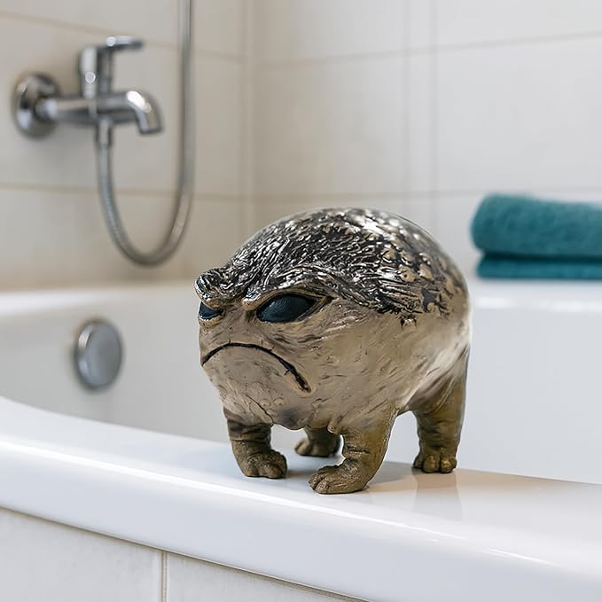 Weird Grumpy Angry Frog Toad Statue – Ugly Cute Resin Sculpture for Garden, Desk or Home Décor, Tiny Novelty Figurine with Gift Box, 1pcs