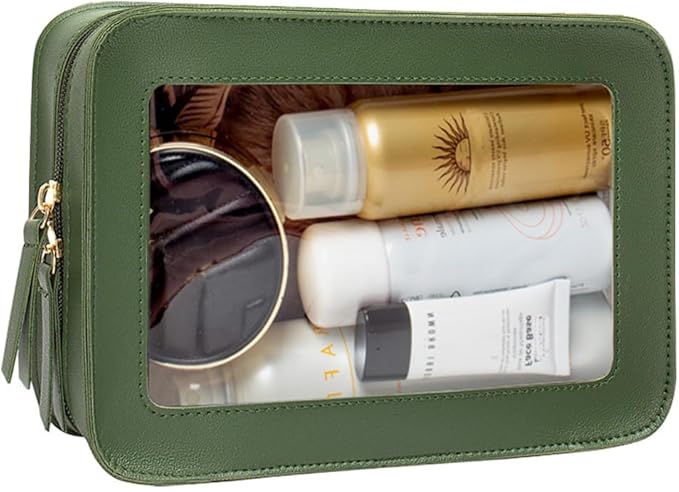 Clear Makeup Bag, Green Travel Makeup Pouch Toiletry Bag for Women Waterproof Small Cosmetic Bag Case Small Make Up Bag with Zipper Car Organizer Car Essentials for Women Men