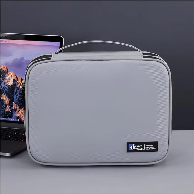 Electronics Organizer Travel Case,Cord Organizer Travel, Double-Layer Cable Organizer Bag, Tech Pouch Accessories Carry Storage For Phone, Cables, Airpods, USB, Sd Card, Essentials (Grey)