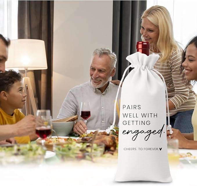 Engaged Engagement Gifts for Couples Her Engagement Party Decorations Bridal Shower Decorations Wine Bag Cheers To Forever Wine Accessory Sets - White