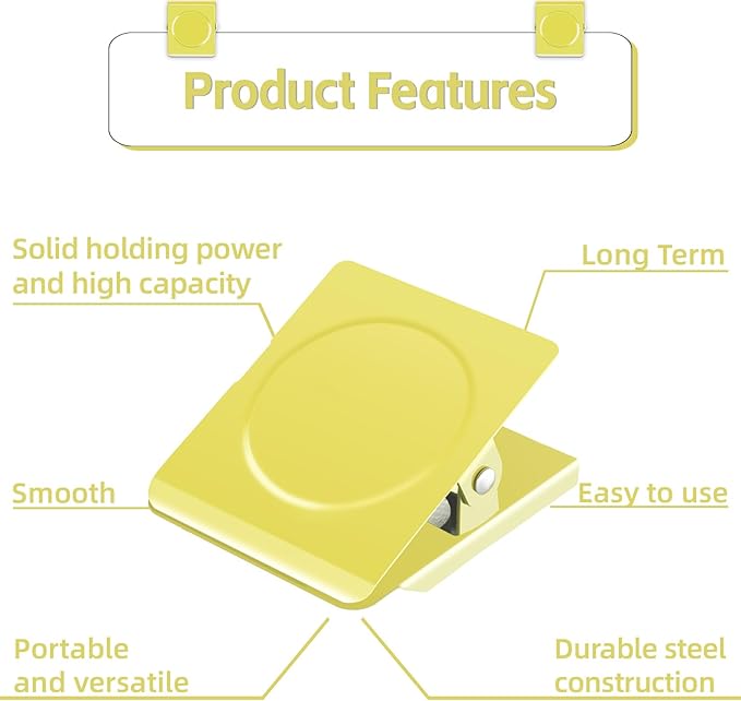 Grtard Strong Magnetic Clips, 2.2 Inch Extra Large Magnetic Clips Heavy Duty, 8Pack Magnet Clip for Fridge, Clip Magnets for Refrigerator, Whiteboard, Classroom, Kitchen, Office Organizer (Yellow)