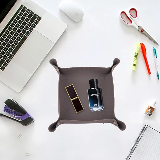 2PC Leather Valet Tray Organizer, Desk Organizer Tray Or Candy Holder, Practical Storage Tool for Travel, Home Or Office (Apricot, Large+Extra Large)