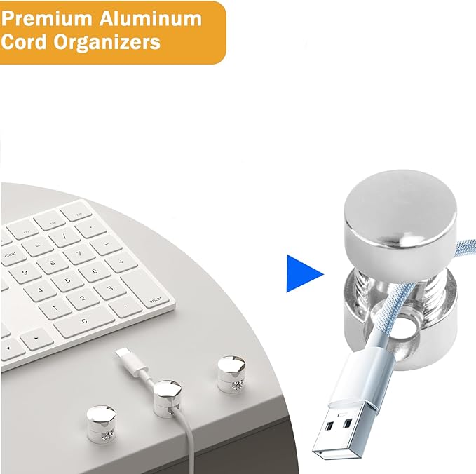 3 Sets Charger Cord Holder, Silver Metal Adhesive Cable Management Clips,Adjustable Cable Anchor Holders,Wire Organizer for Desk, Wall, Home, Office