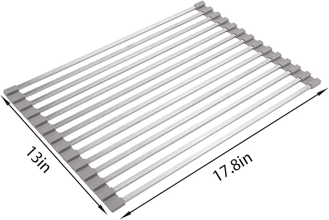 Ahyuan Roll up Dish Drying Rack Over the Sink Dish Drying Rack Square Tubes Rolling Dish Rack Over Sink Dish Racks for Kitchen Counter RV Camper Accessories for Travel Trailers (Gray, 17.8''Wx13.4''L)