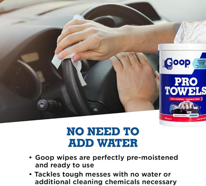GOOP Pro Towels Heavy-Duty Multi-Surface Cleaning Wipes – Removes Engine Grease, Grime & Paint – Safe for Tools, Machinery & Painted Surfaces – 90 Extra Large 10" x 12" Towels