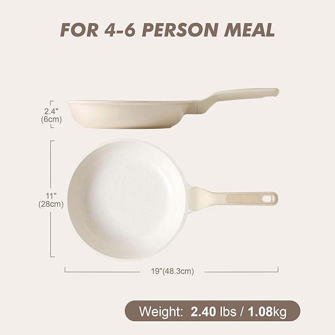 SENSARTE Nonstick Ceramic Frying Pan 11-Inch, Healthy Non Toxic Skillet, Induction Compatible Omelet Pan with Heat Resistant Handle, PFAS-Free, Cream White